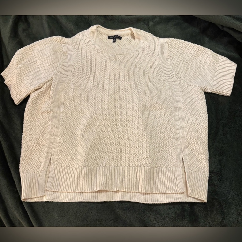 Banana Republic 62% Cotton Round Neck Sweater Knit Short Slv Cream Size …